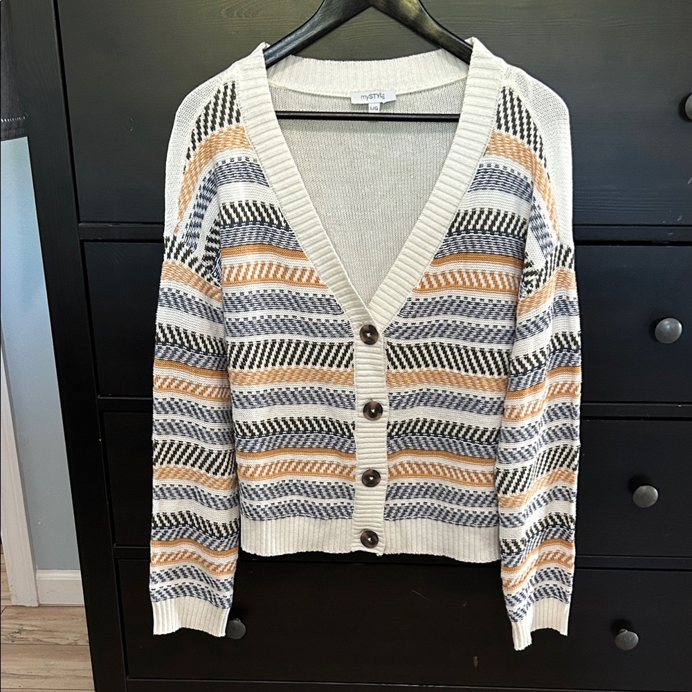 Striped Cardigan - Cream, Black, Gold